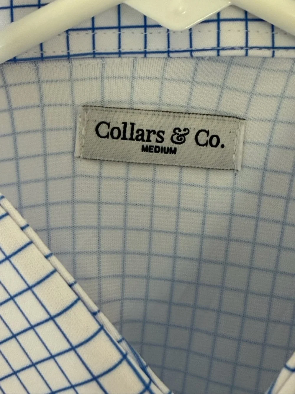 NWOT Collars & Co Thin Blue Check Quattro Flex Semi-Spread Collar Shirt Medium - Picture 6 of 8